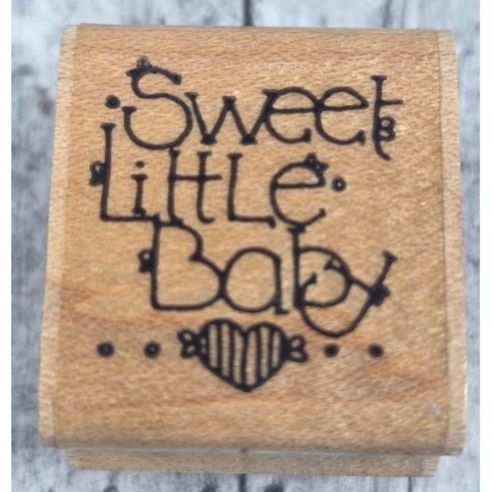 Dots Sweet Little Baby Heart Print Rubber Stamp Wood #R95